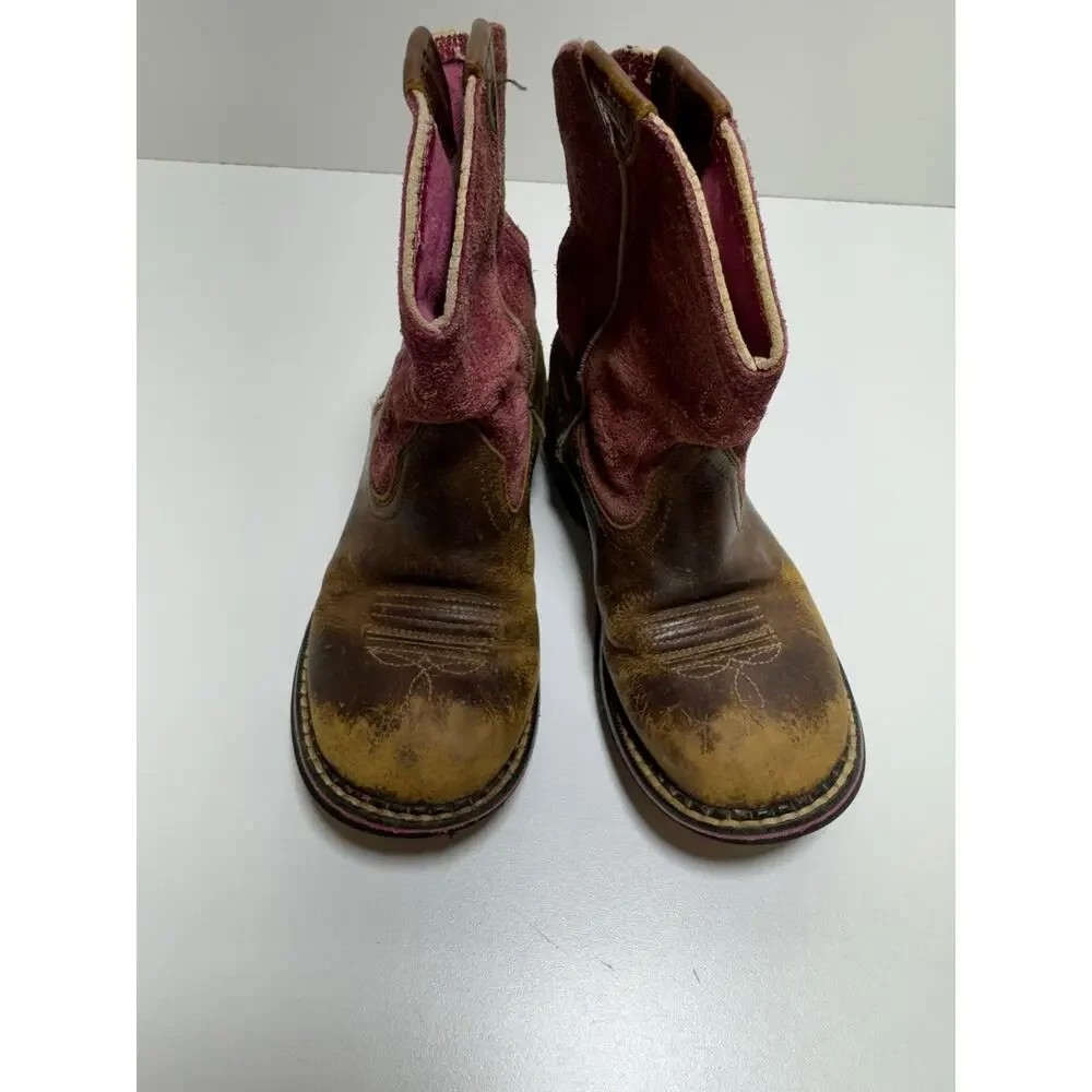 Ariat Brown/Pink Leather Girls Youth Western Boots Sz 13.5 Cowboy